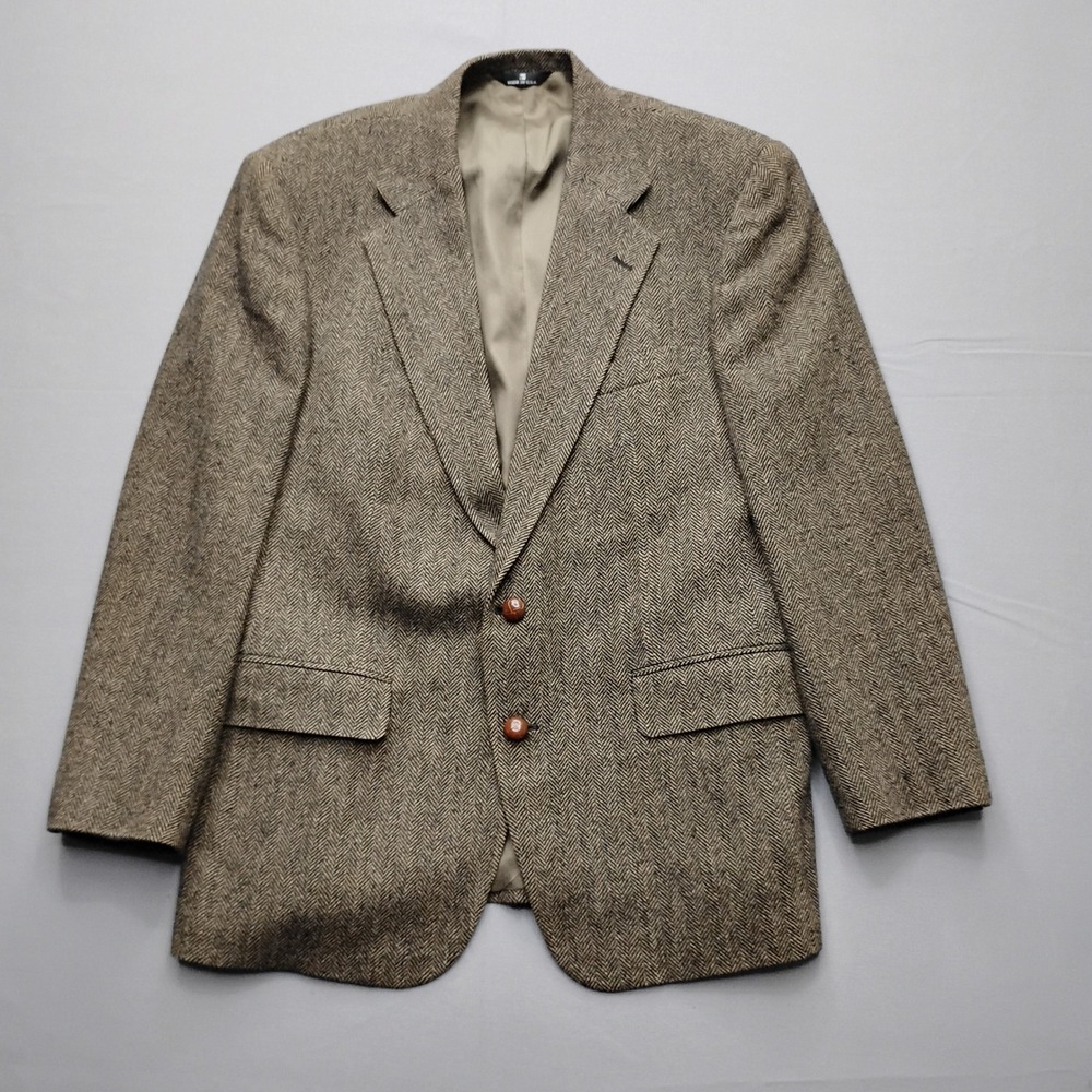 Polo University Club Ralph Lauren Herringbone Wool Blazer Brown Vintage USA Mens